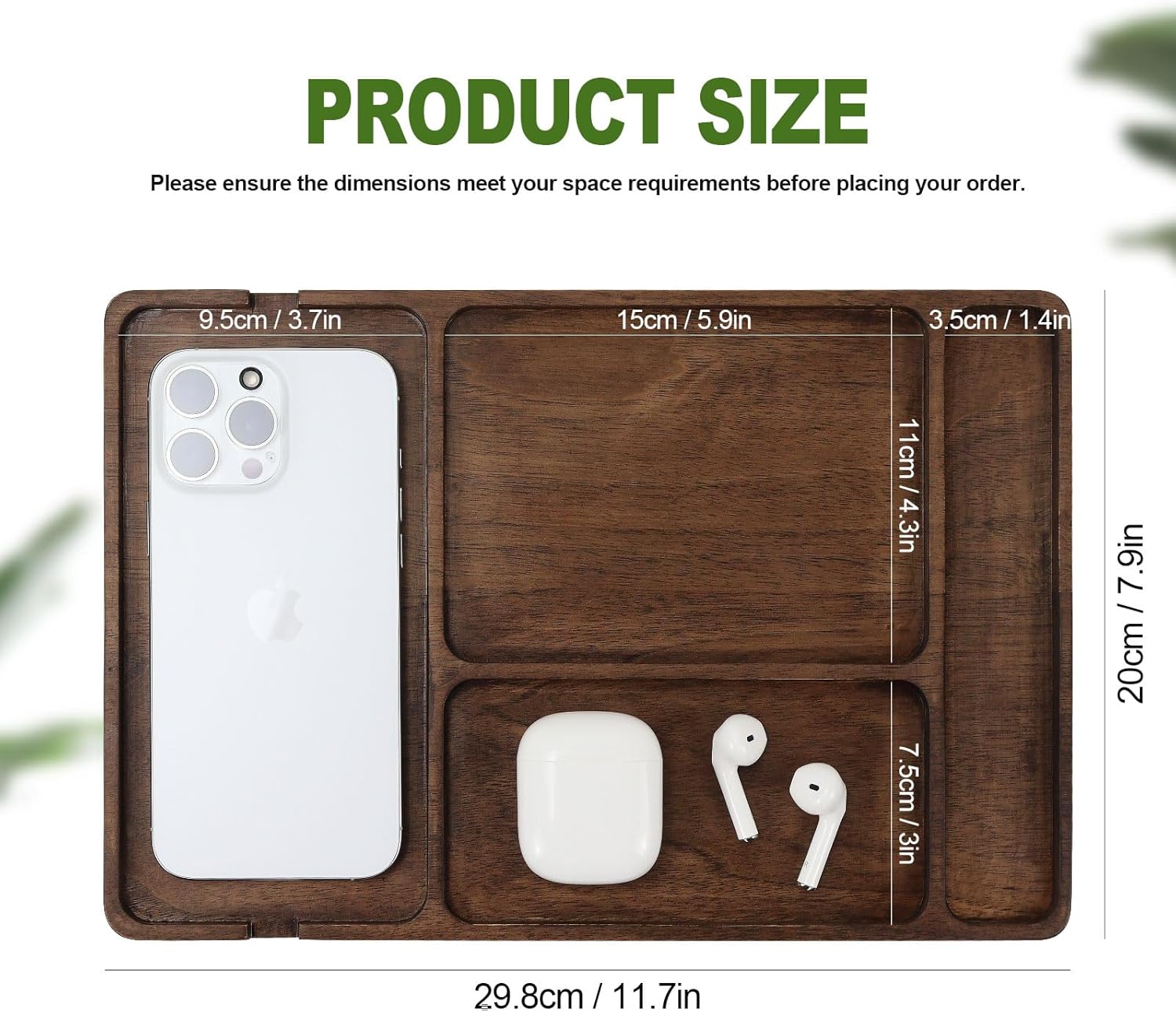 MultiBey Walnut Wood EDC Catch‑All Tray - Solid Black Walnut Valet Tray, Hand‑Polished Rounded Edges, Desk & Entryway Organizer for Keys, Wallets, Watches & Phones