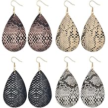 4 Pairs Bohemian Snakeskin Leather Earrings Set Retro Leopard Print Teardrop Earring Dainty Animal Python Print Drop Earrings for Women Jewelry
