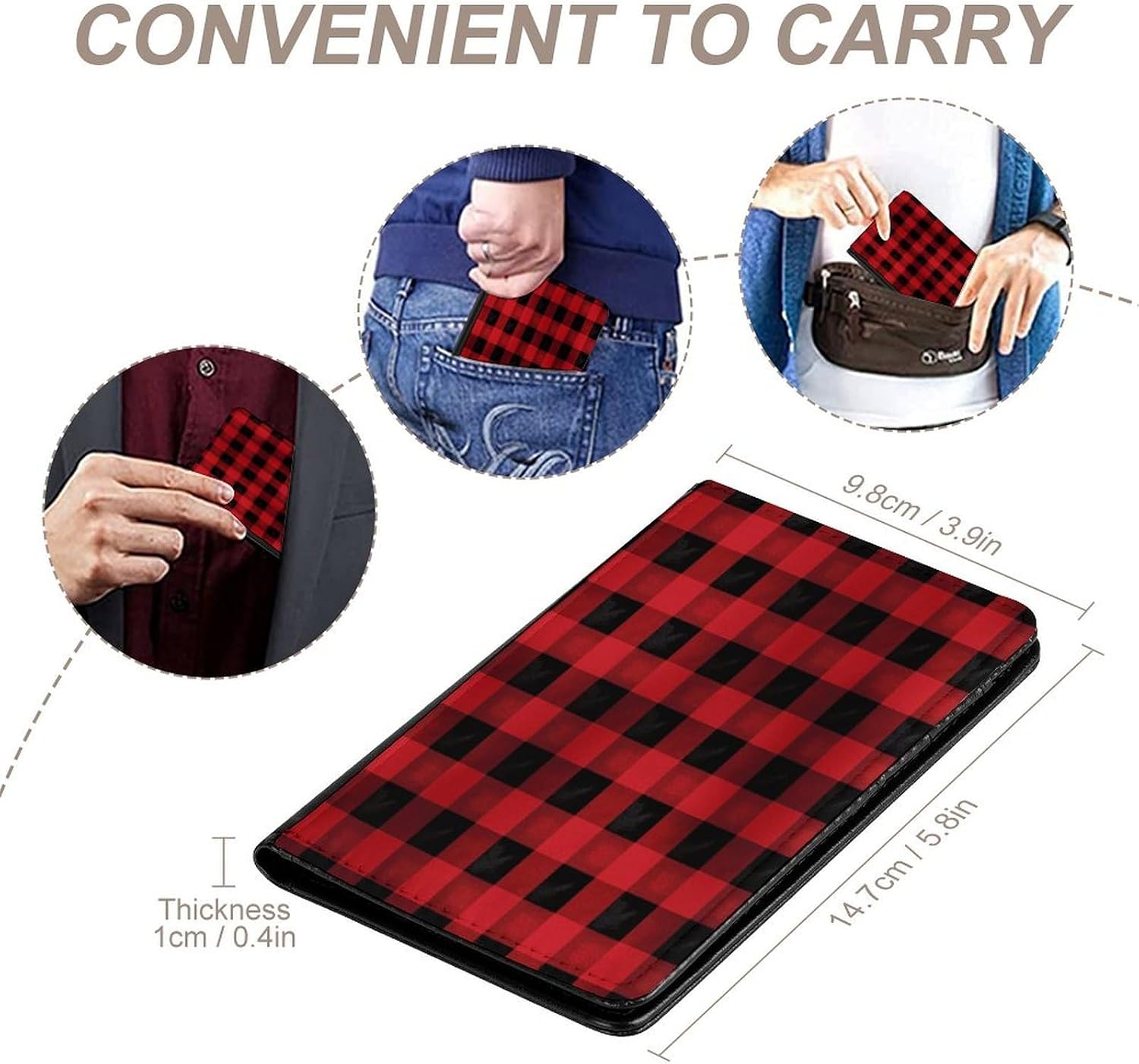 Red Black Buffalo Check Plaid Pattern Passport Holder PU Leather Passport Wallet Cute Passport Cover Case Portable Credit Card Organizer Beautiful Travel Document Organizer for Women Men image 4