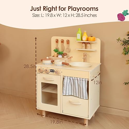 Miniatura 6 de Juego de cocina de madera para niños, juego de cocina realista con grifo giratorio y accesorios de cocina para niños a partir de 3 años
