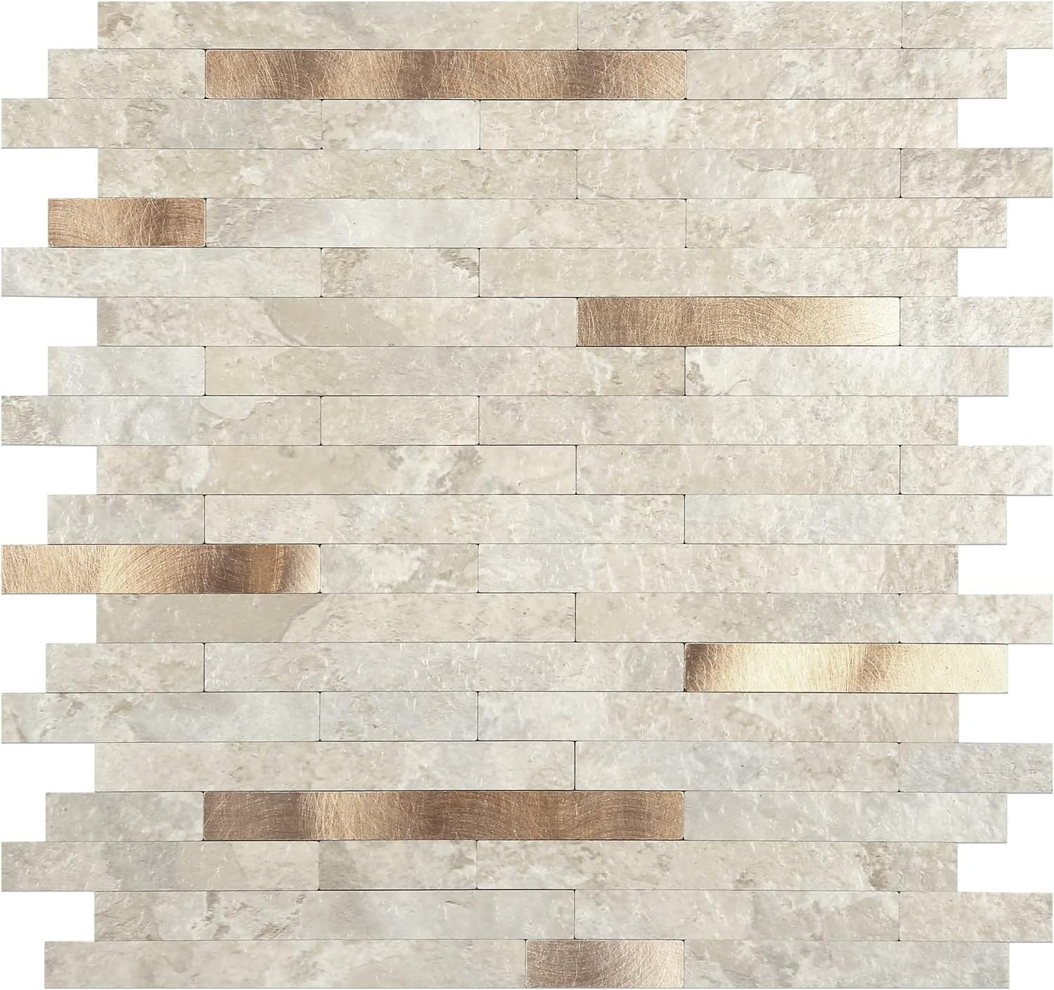 Peel and Stick Modern Beige Marble Backsplash (12'' X 12'', 10 Sheets, 9.36 sq ft, Waterproof)