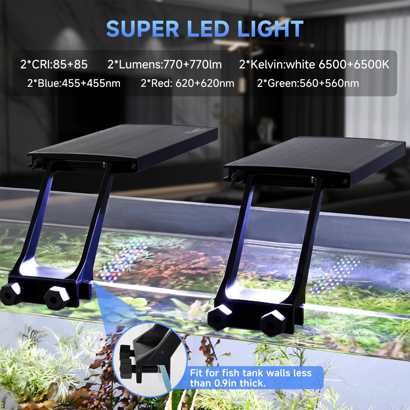 hygger Due Canali Clip On LED Illuminazione per Acquario 24W Lampada Aquarium 24/7 Lighting DIY Mode 7 Colors Regolabile Luminosità 75-115L