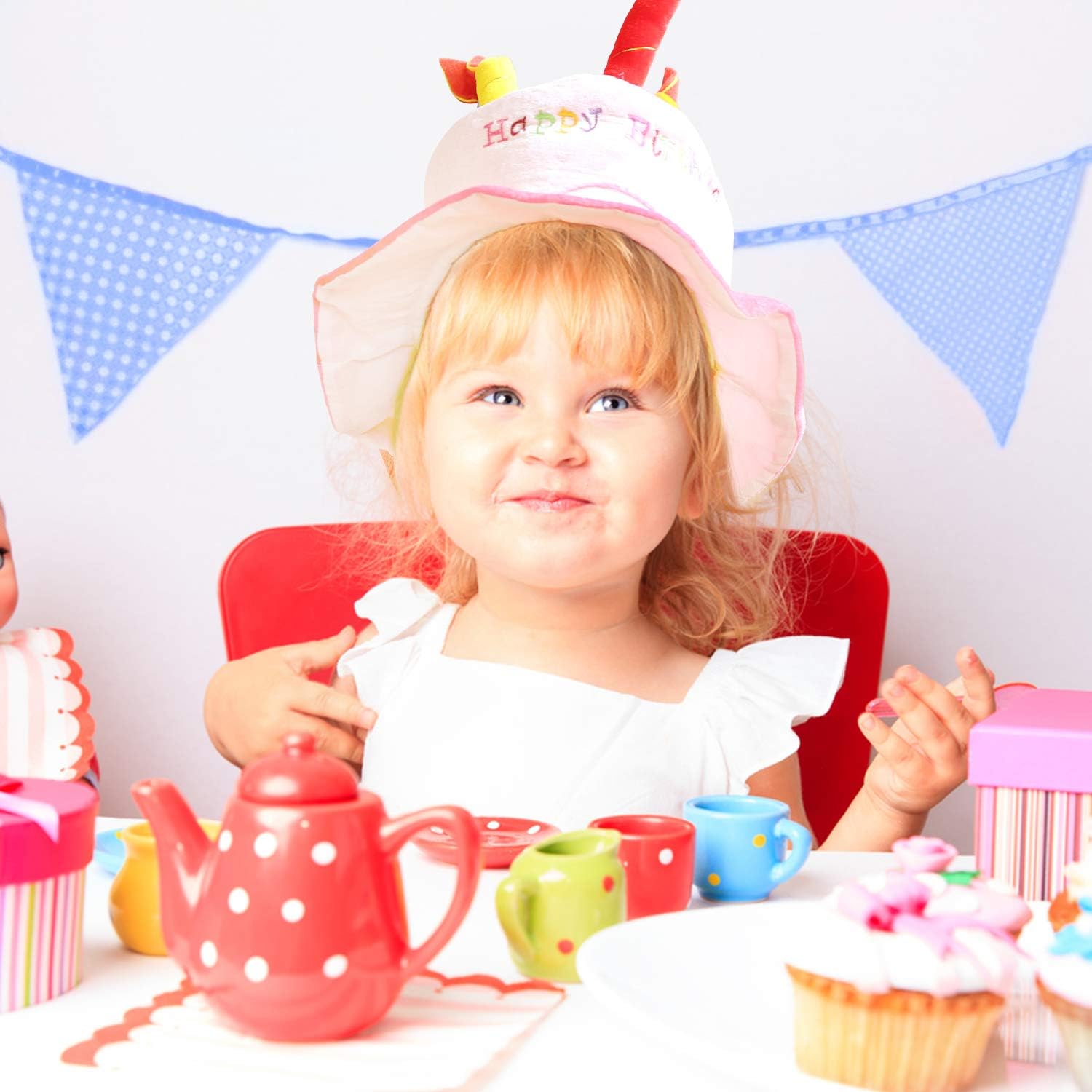 Novelty Place Pink Plush Happy Birthday Cake Hat - Unisex Adult Size Fancy Dress Party Hats - Perfect as Party Favors, Costume Accessories - Cake & 5 Multicolor Candles