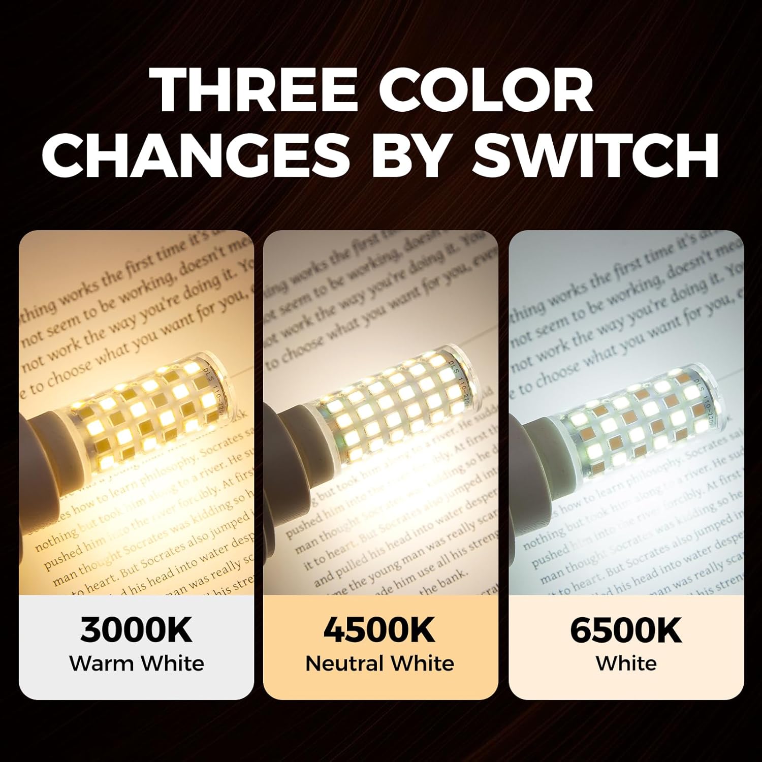 E14 LED European Light Bulbs 50 Watt Equivalent -500Lm -Three-Color Changing-3000K| 4500K|6500K- E-14 Edison LED Bulbs for Ceiling Fan, Sewing Machine, Turkish Table Lamp AC110V-240V (2Pack)