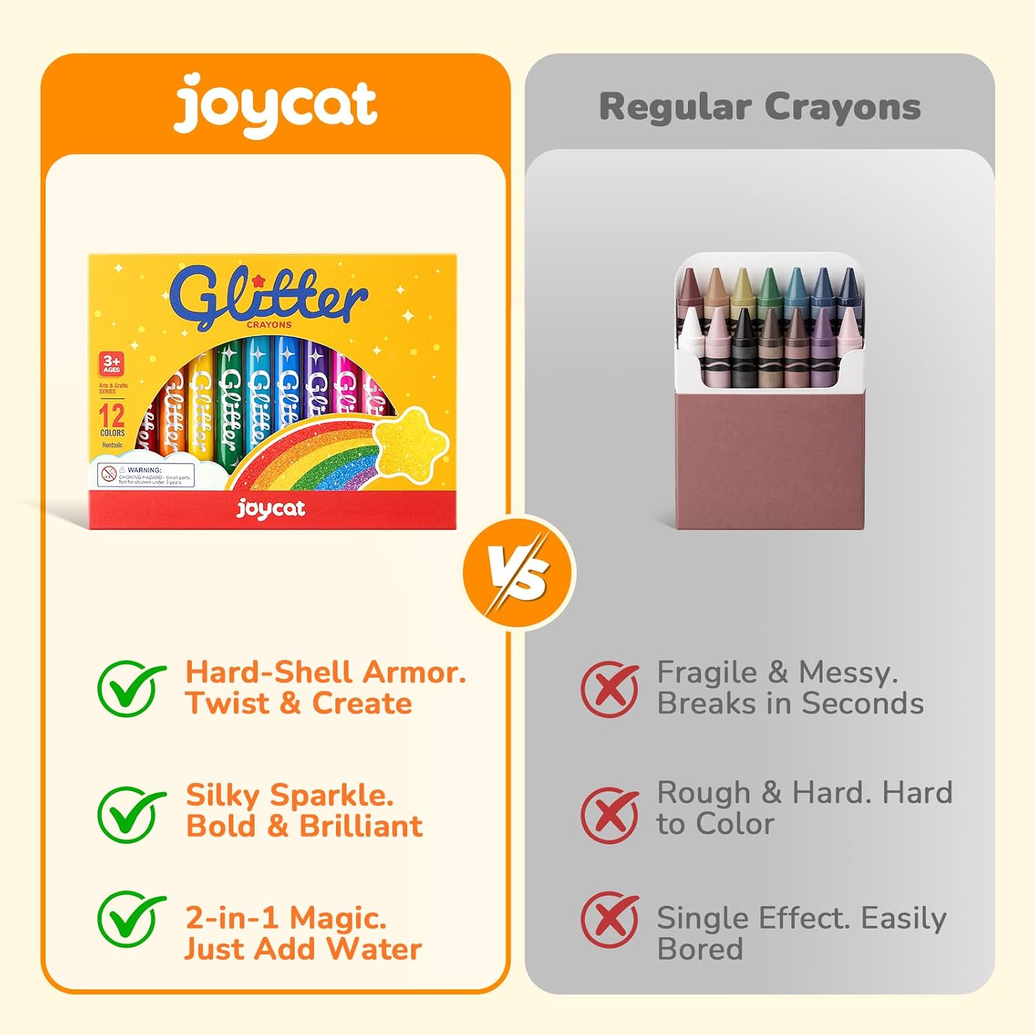 Joycat 12 Colors Glitter Twist Crayons for Kids, 3-in-1 Sparkling Watercolor Gel Crayons for Multi-Surface Painting on Glass, Mirror, Rock, Washable Twist-Up Art Supplies, Gift for Toddler, Boy & Girl