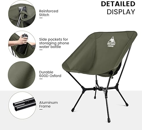 Miniatura 6 de ONETIGRIS OasisFlex Silla de camping, silla portátil con bolsa de transporte, ideal para camping, playa, picnic, parque, césped, deportes y eventos
