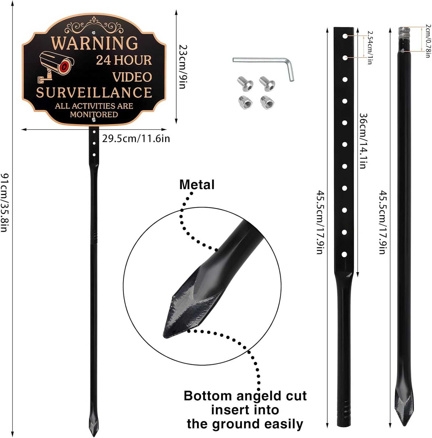 (2 Pack) Video Surveillance Sign, Aluminum 11.6x9 Inch Security Sign with 35.8" Metal Stake for Outdoor Home, Yard & Business, No Trespassing Warning Compatible with ADT/Camera Systems