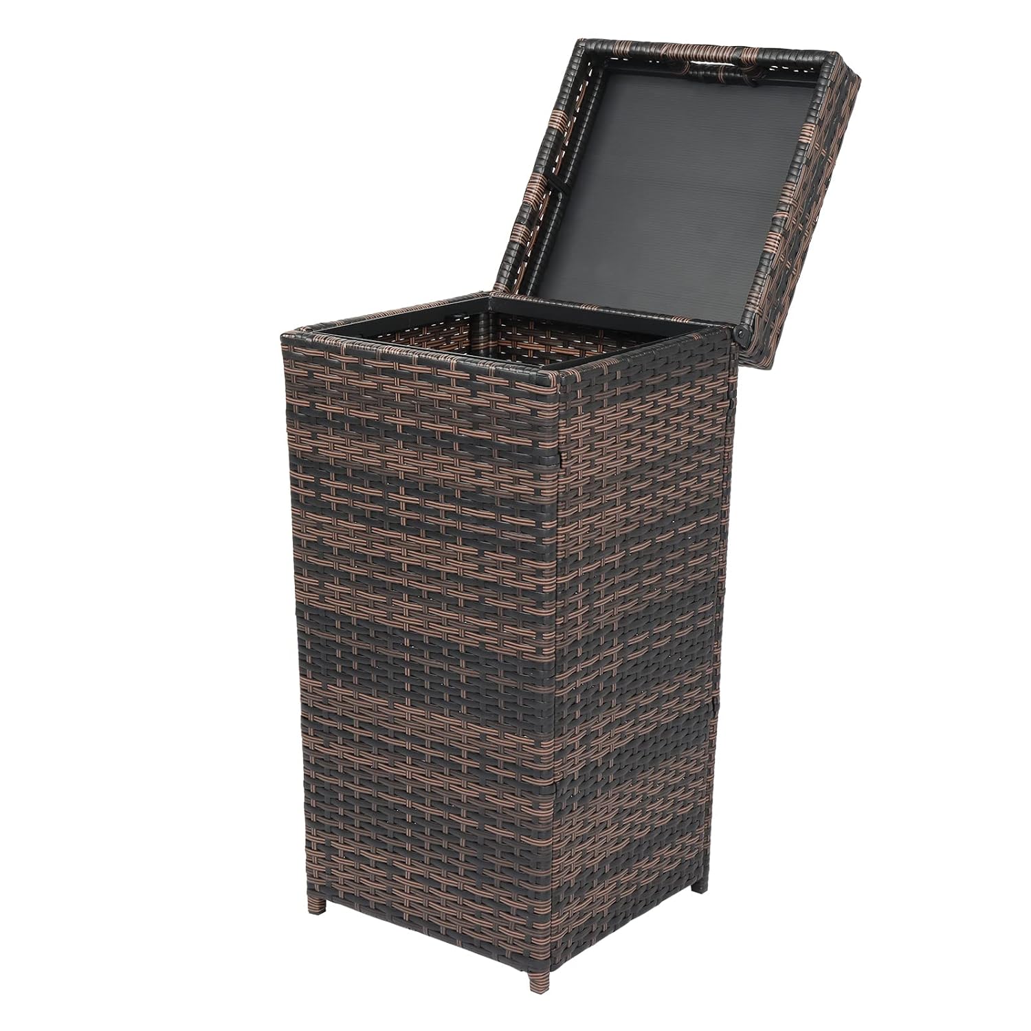 Outdoor Wicker Patio Trash Can, 27 Gallon Rattan Trash Can with Removable Lid, Outdoor Wicker Waste Basket, Wast Container (Brown)