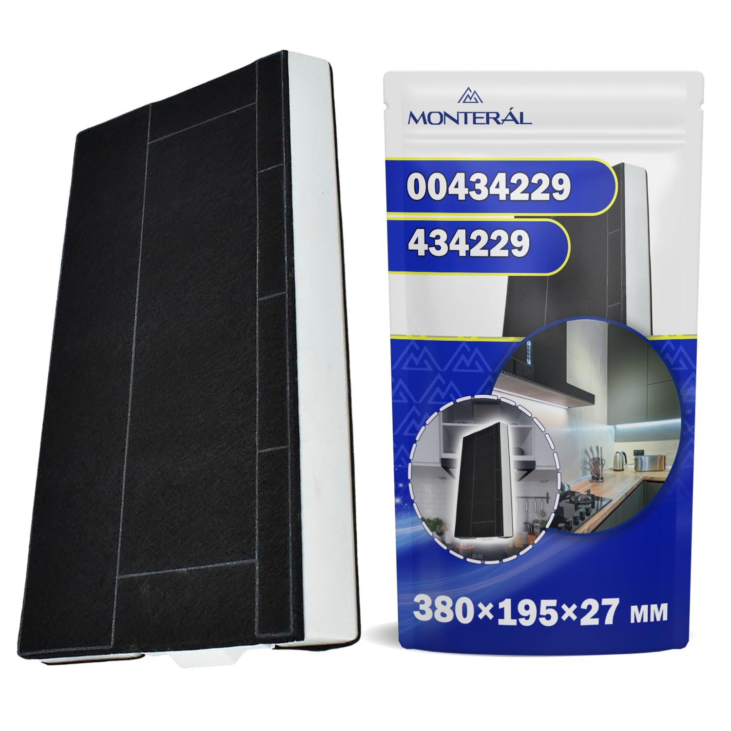 2 szt. Filtr z węglem aktywnym do okapu kuchennego 380 x 195 x 27 mm 00434229 DHZ4506 DHZ4505 LZ45500 KF280001 Z5144X5 Z5144X1 dla Bosch dla Siemens dla Balay Neff MONTERAL