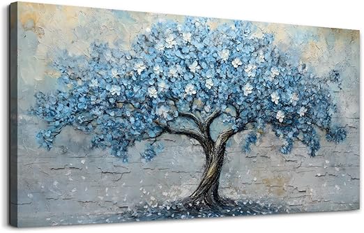 Wapluam Living Room Vintage Wall Art Large Canvas Wall Decor Art For Bedroom Office Decorations Blue Tree Wall Paintings Abstract Wall Pictures Artwork Ready To Hang Modern Farmhouse Home Wall Decor