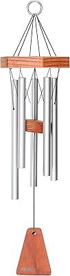 Arias 17-inch Redwood Wind Chime in Satin Silver by Wind River for Patio, Backyard, Garden, and Outdoor dÃ©cor. Made in The USA