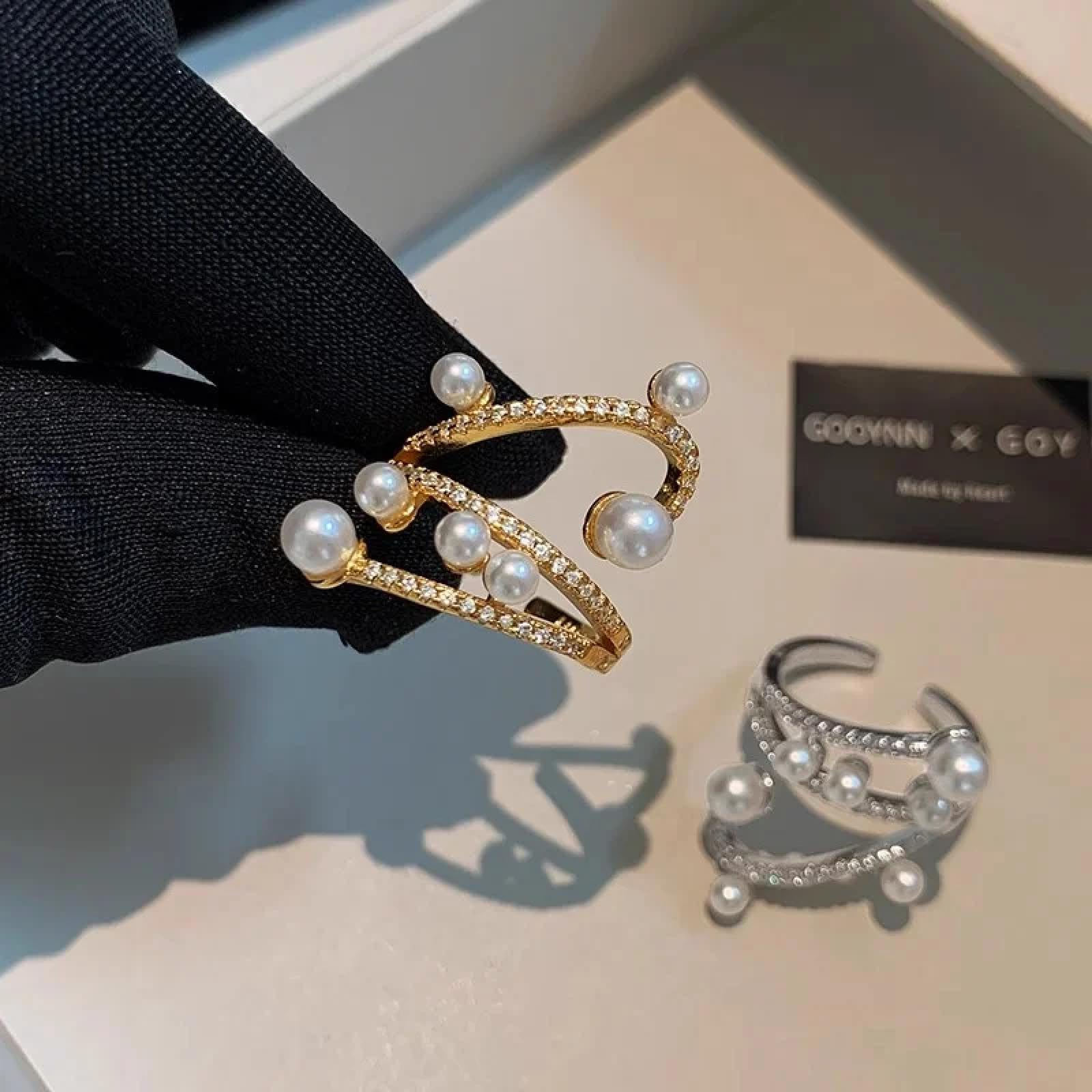 Ring Ringe Damen Bijouterie Herren Offener Ring Mit Geometrischen Linien Und Mehreren Perlen Und Zirkonia Für Damen, Nischendesign, Modischer Trend, Exquisiter Zeigefingerring