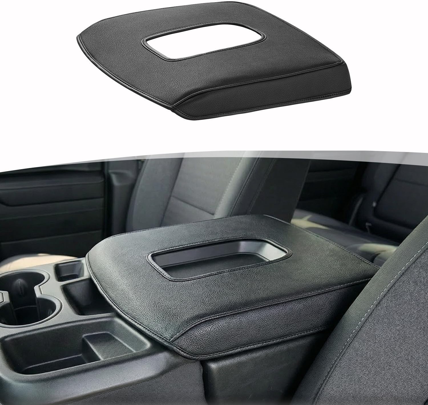 Center Console Armrest Cover for 2019-2026 Chevy Silverado/GMC Sierra 1500 2500 3500 HD, PU Leather Middle Console Lid Protector Arm Rest Cushion Anti-Scratch Thick Pad (Jump Seat Only)