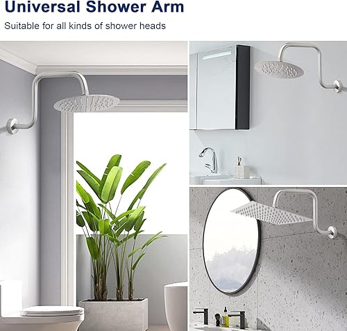 Miniatura 4 de NearMoon Brazo de extensión de ducha en forma de S con brida, tubo extensor de cabezal de ducha de altura alta de acero inoxidable, extensión