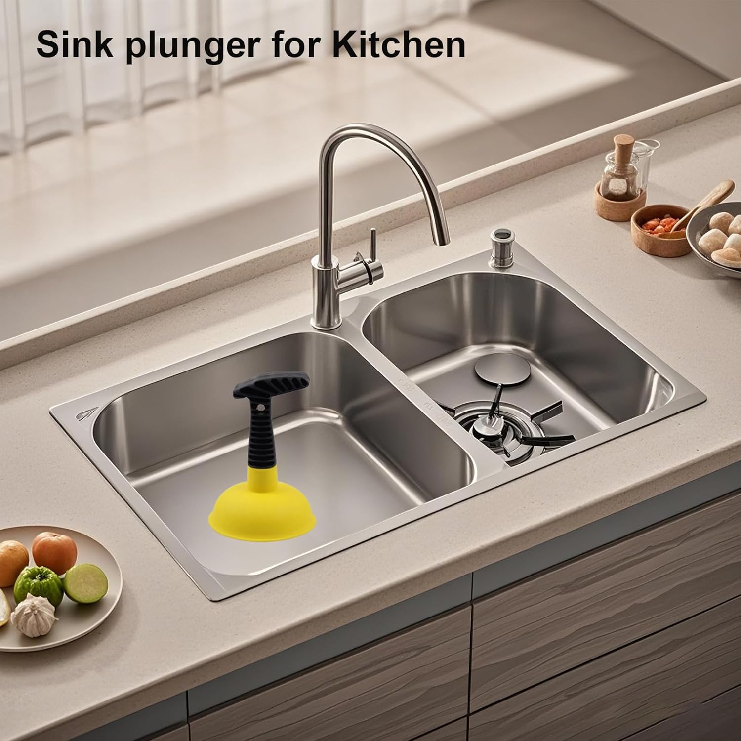 Mini Sink & Drain Plunger with Short Handle - Heavy-Duty Rubber Cup & Ergonomic Grip for Powerful Suction, Unclog Slow Drains in Sinks, Tubs, Showers, Bathrooms, Kitchens, Compact, Space-Saving Design