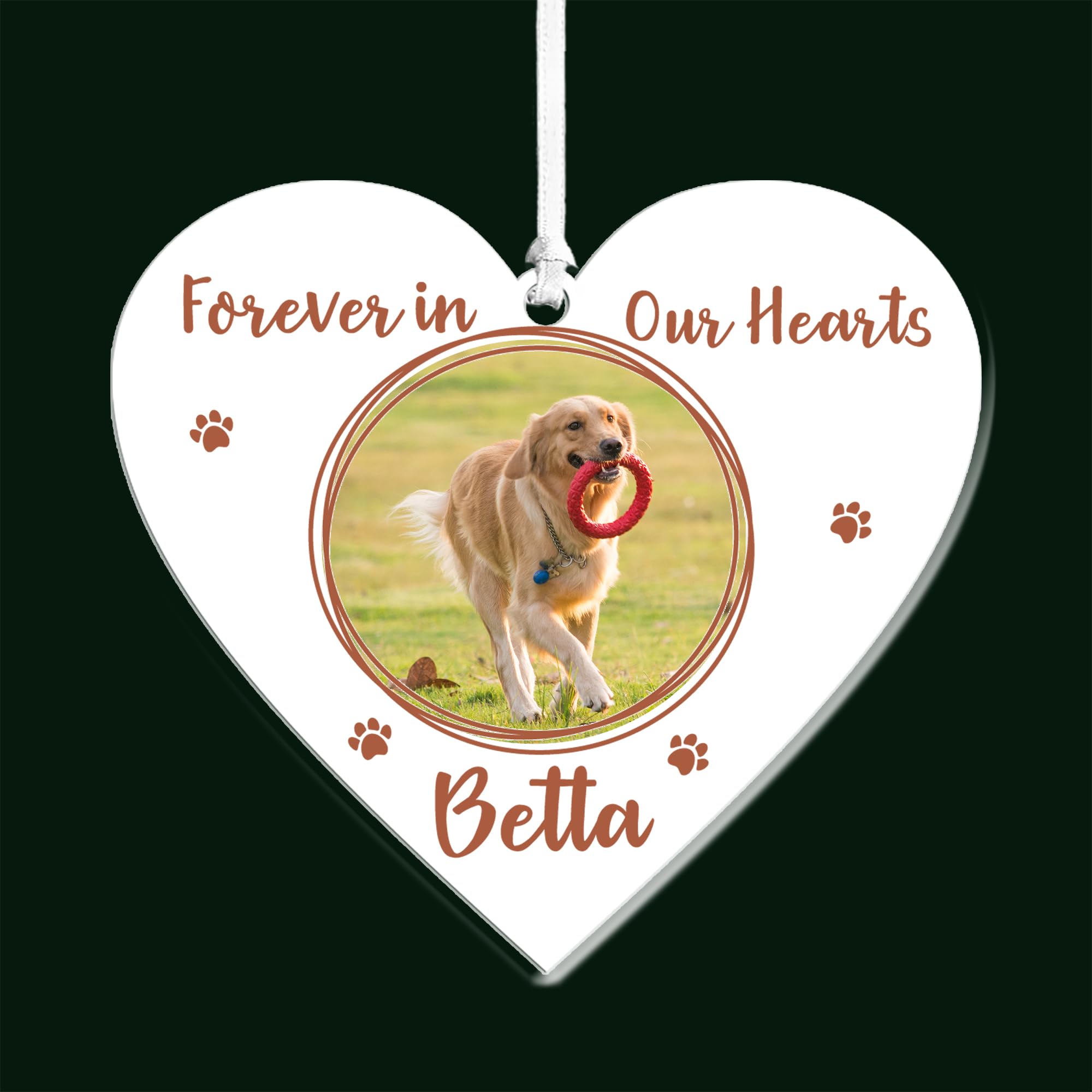Personalized Dog Memorial Christmas Baubles Gifts Pet Memory Christmas Tree Decorations Custom Acrylic Pet Bereavement Gifts with Any Name & Photo for Loss of Dog Cat Puppy Pet (Heart, Design 2)