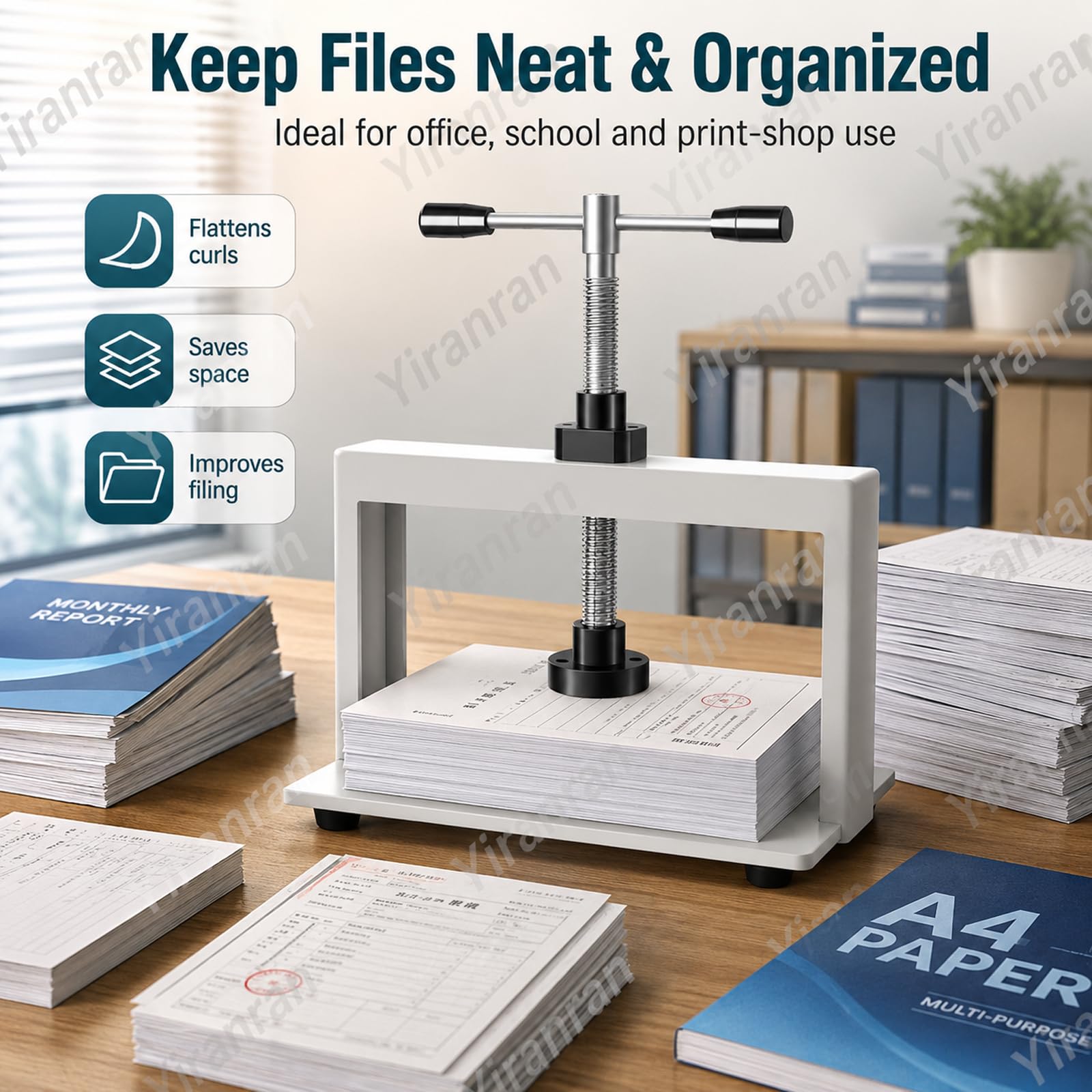 Pressa manuale per libri A4/A3, resistente con pressione di 1500 kg per rilegatura, stampa per documenti e ricevute, ideale per file, opuscoli, foto e carta da ufficio