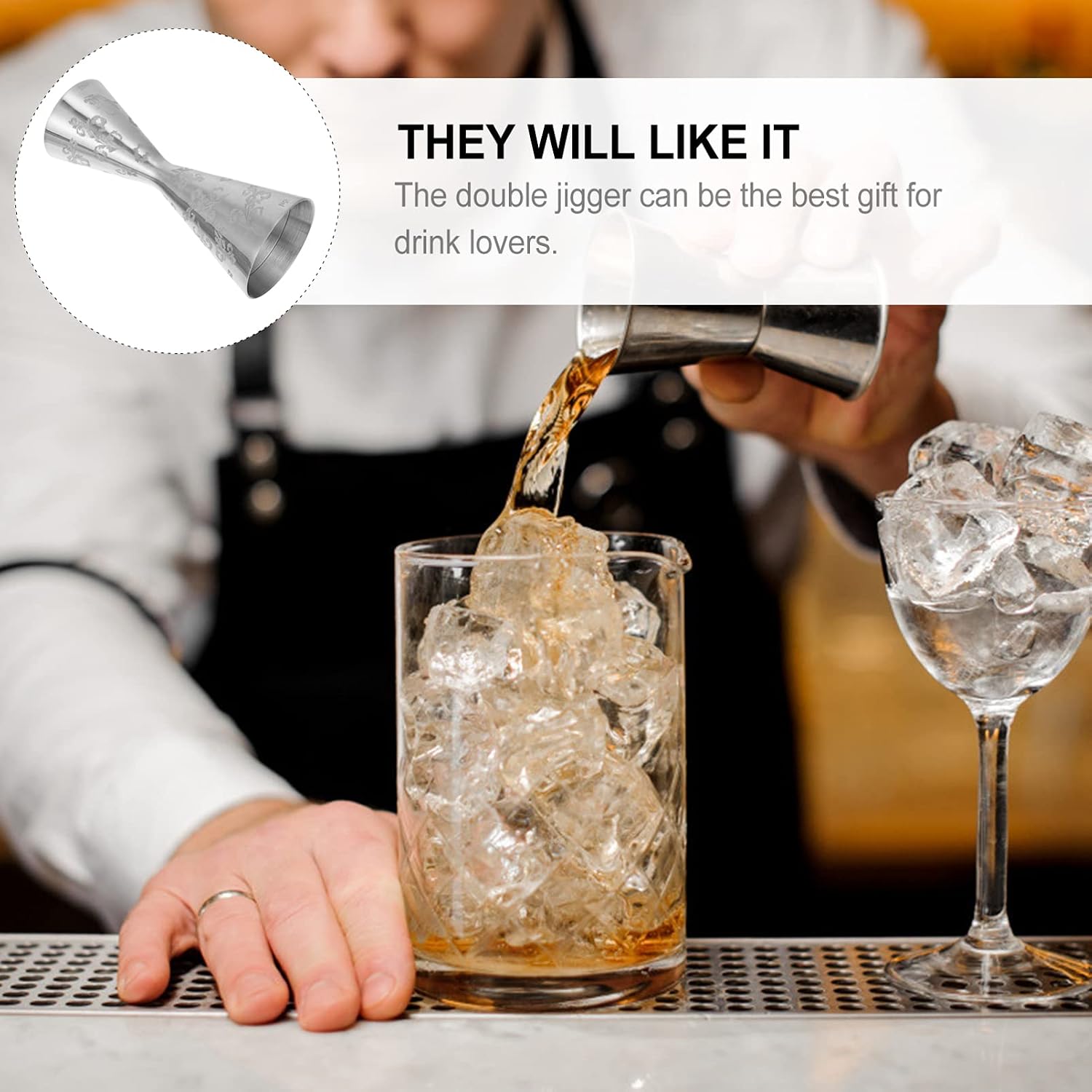 STOBAZA 1pc Stainless Steel Cocktail Jigger Measuring Cup Dual Bar Accessory Reusable for Bartending Home Use Craftsmanship