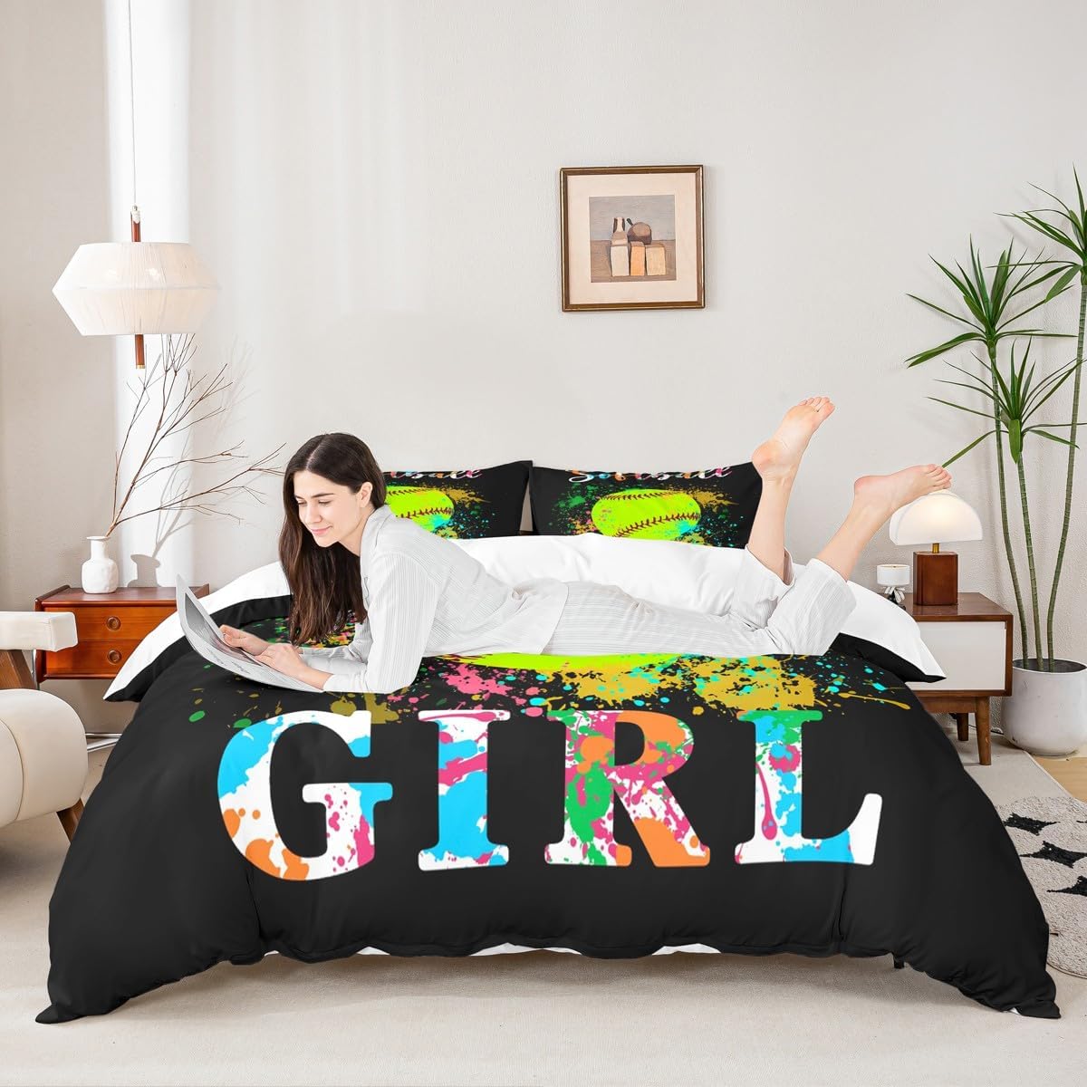 Kids Softball Bedding Set Twin Size Sports Theme Duvet Cover for Boys Girls Teens Bedroom Decor Colorful Tie Dye Comforter Cover Set Women Men Ball Game Bedspread Cover Twin Size With 1 Pillow Case