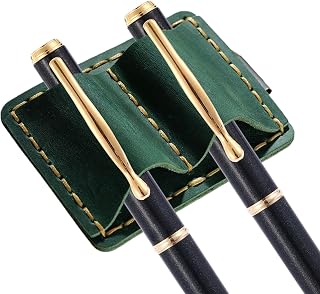 Leather Pen Holder – ļ Pen Clip Cowhide Notebook Accessory | cowhide leather; reinforced stitching; ļ pen slots with metal clips for notebooks, planners, journals and books.