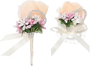 Set van 12 boutonnières in roze voor bruiloft en jubileum - Formeel diner met witte