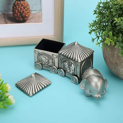 Miniatura 4 de Agatige Caja de dientes de tren para niños y niñas, elefante de metal, caja de recuerdo de bebé, cofre del tesoro, soporte de dientes para niños,