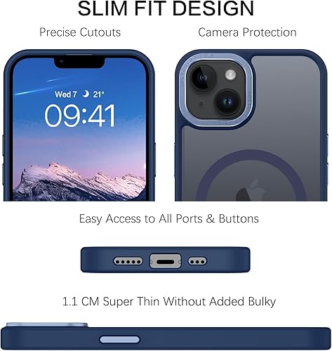 Miniatura 7 de BENTOBEN Funda magnética para iPhone 13 y iPhone 14 compatible con Magsafe Funda translúcida mate para iPhone 1314, delgada, a prueba de golpes,