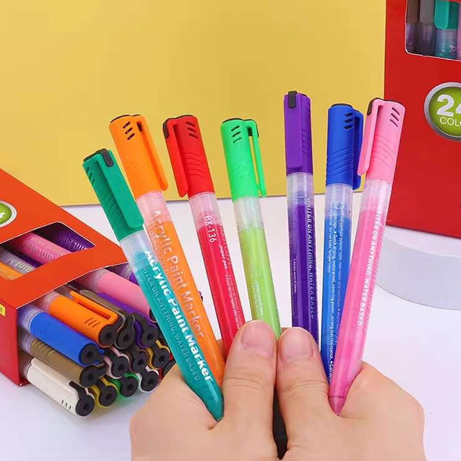 72Pcs Acrylic Paint Markers, Quick Dry Graffiti Markers with Fiber Tip, Assorted Colors Paint Pens for Rock Glass Wood Fabric Metal, Ideal for Kids Students
