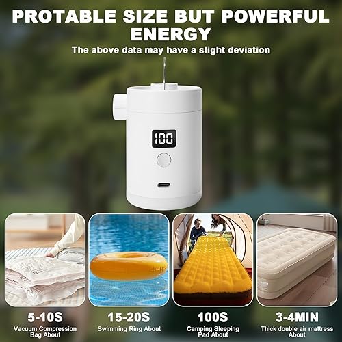 Miniatura 6 de Bomba de aire portátil para inflables recargable tipo C con batería de 4000 mAh Lightwight Inflar ultrarrápido desinfla bombas de aire eléctricas