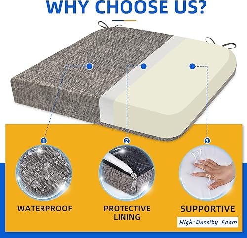 Miniatura 3 de Cojines para sillas de comedor, cojines para sillas de patio, cojines de asiento de 17 pulgadas con lazos y funda lavable, cojines para sillas de