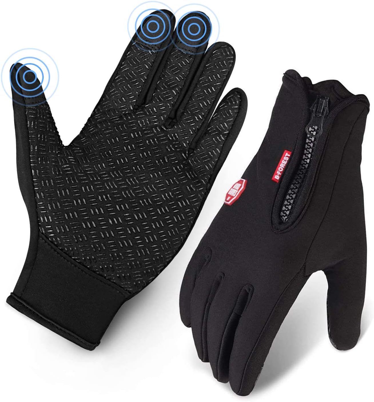 Cycling Gloves, Waterproof Touchscreen in Winter Outdoor Bike Gloves Adjustable Size Black