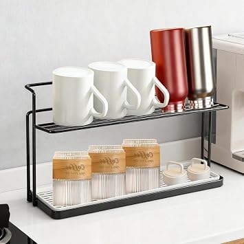 2-Tier Water Bottle Drying Rack Space-Saving Drain Rack with Removable Tray, Cup Cradle Storage Mug Organizer Instant Dry Dish Dryer for Kitchen Countertop Tumblers, Coffee Mugs, Glasses