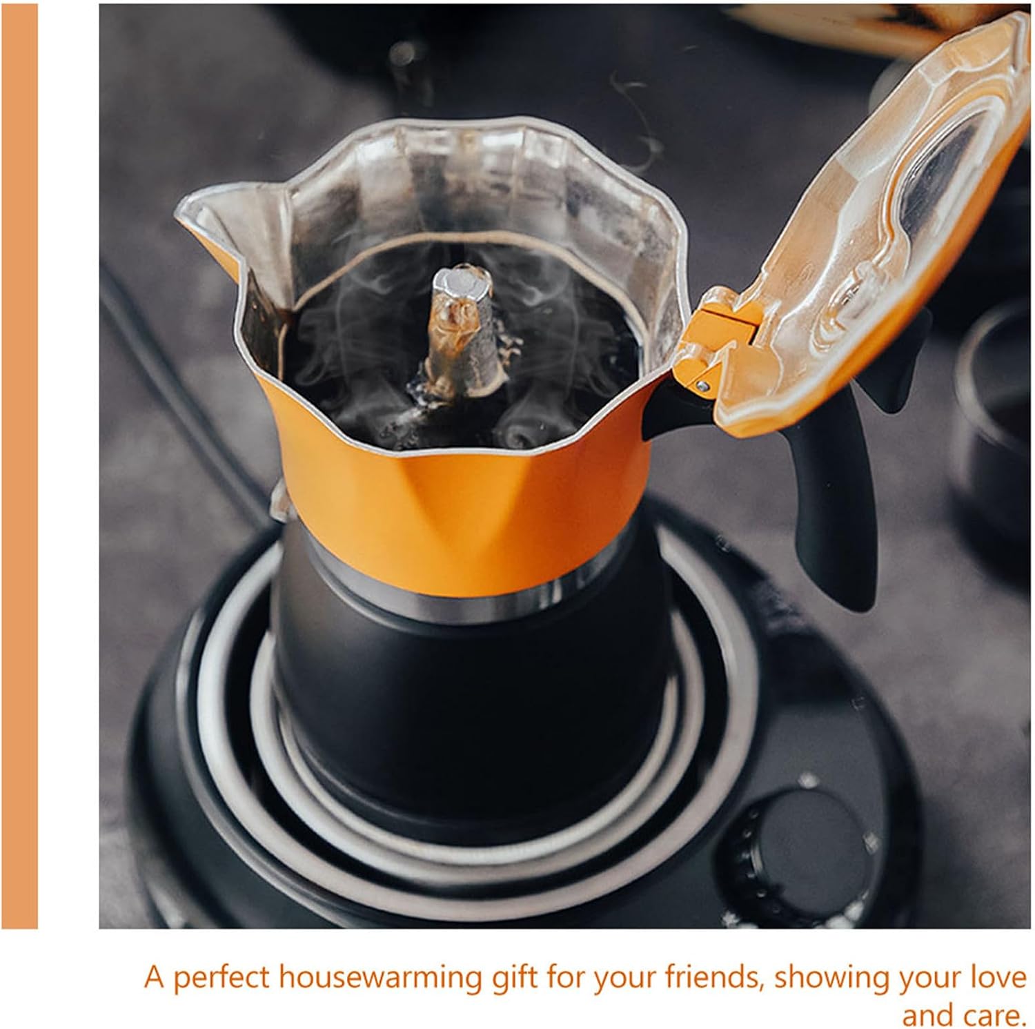 Espresso Coffee Pot Stovetop Maker for Home and Office Use, Easy to Use and Store, Sturdy Aluminum Alloy with Plastic Handle, Classic Yellow Octagonal Coffee Pot for Brewing