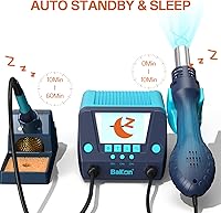 Vista 3 de 882 - Estación de soldadura digital 2 en 1 de retrabajo de aire caliente con 3 canales preestablecidos, soldadura automática de sueño, conversión