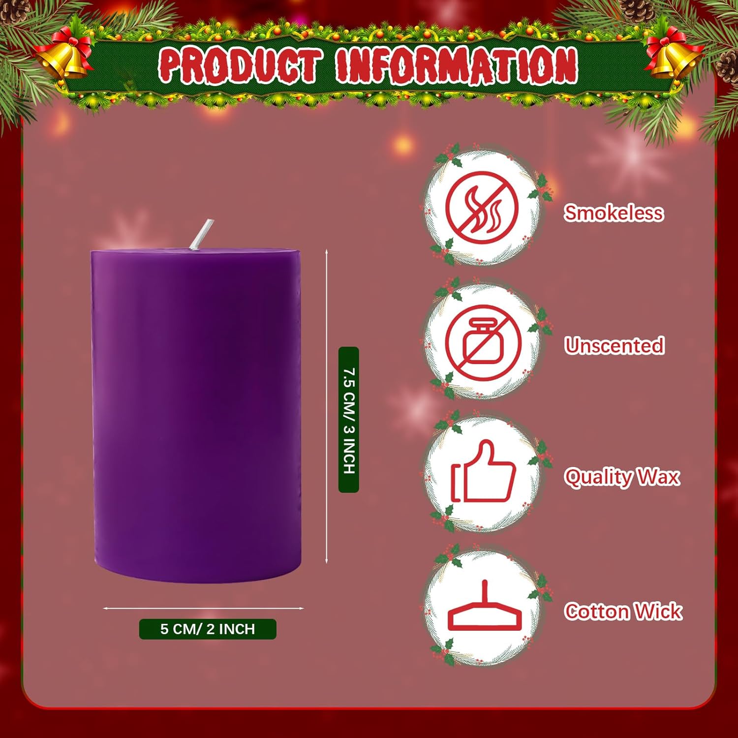 Pillar Advent Candle Set of 4 for Advent Wreaths Candle Holder Unscented Pillar Purple Pink Christmas Pillar Candles for Church & Home Decoration (2 x3 inch)