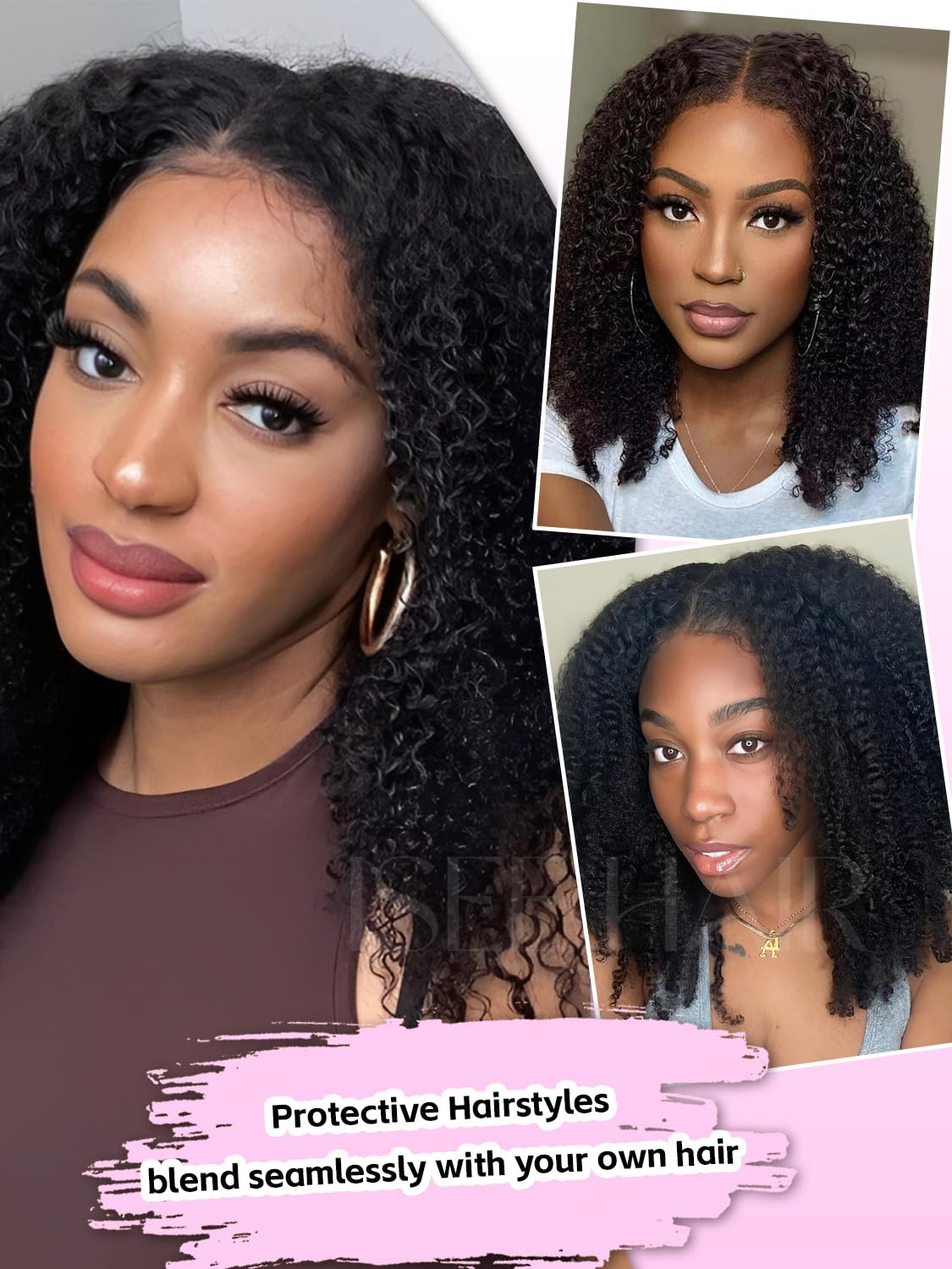 ISEE Afro Curly V Part Human Hair Wig Invisi-Fit Strap 180% Density Upgrade U Part Drawstring Wig No Leave Out Glueless Clip In Half Wig for Women Beginner Friendly Natural Black 18 Inch