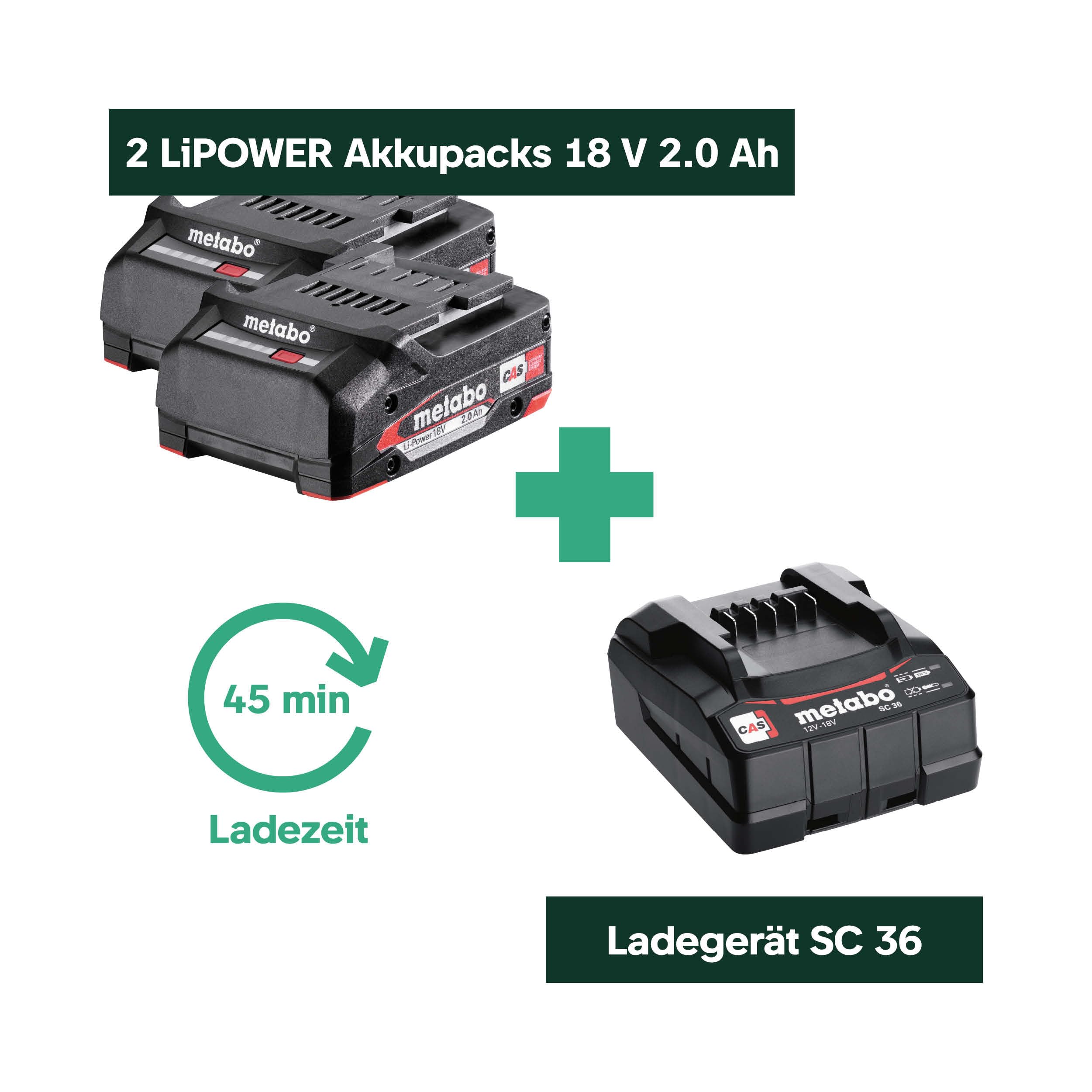 metabo Akku-Bohrschrauber BS 18 Set, 18 V Schrauber, 74-tlg. Zubehör-Set | Mobile Werkstatt im Koffer, inkl. 2 x 2.0 Ah Li-Power Akkus, Ladegerät, LED-Licht, Gürtelhaken, Schnellspannbohrfutter