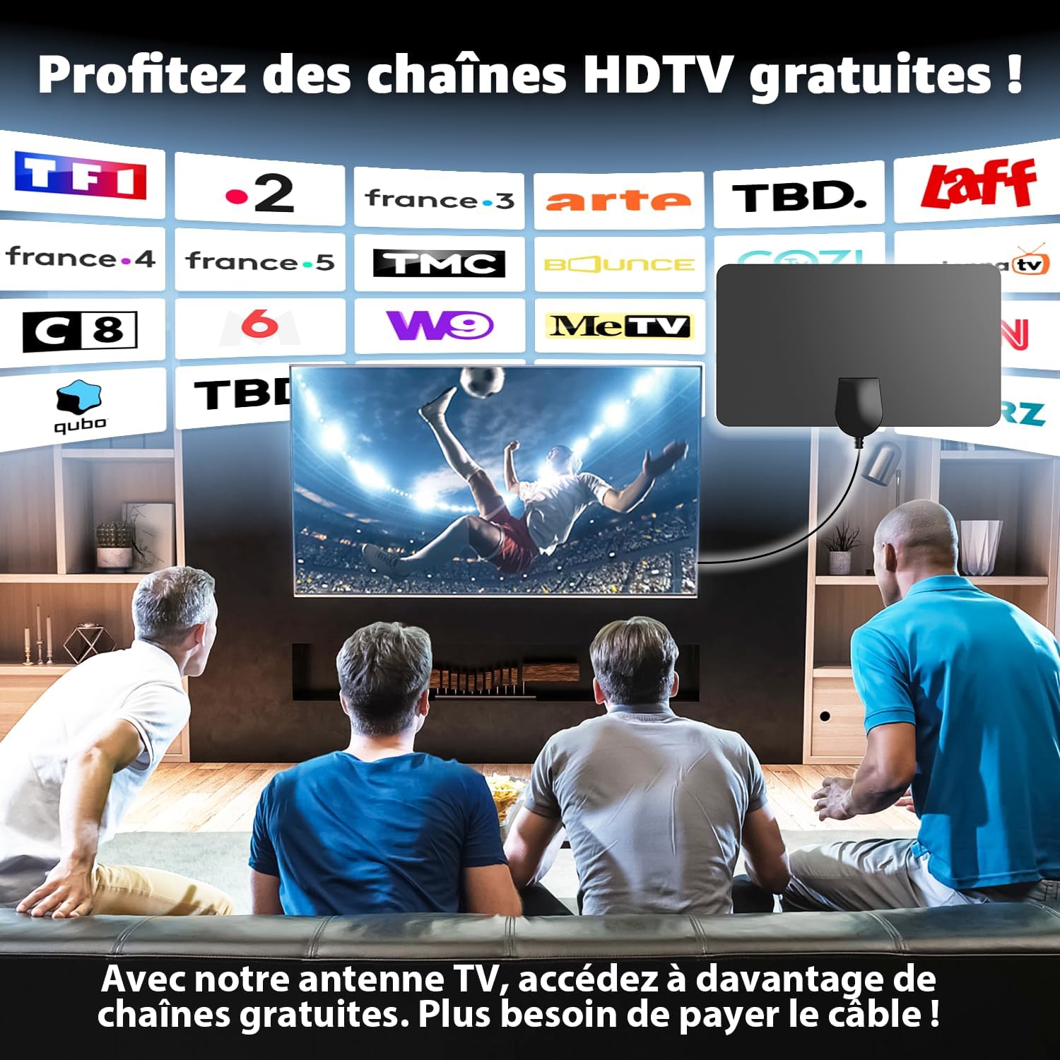 Antenne TV Intérieure HD 2026 – Réception TNT Ultra-Stable, Installation Facile, Compatible Smart TV & TV HD, Amplifiée pour Chaînes Locales et Nationales, Ultra-Fine & Design Moderne