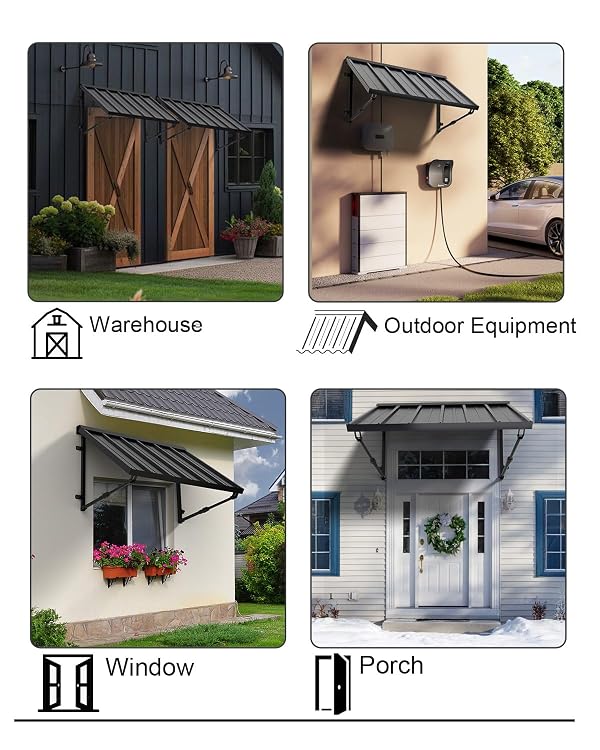 Metal Awning for Door Entrance, 41x24 Inches Adjustable Angle Window Awnings for Patio, Sunsetter Shade Canopy Outdoor Exterior for Front Doors, Windows, Porches, Balconies, Black by GDPFN - Image 2
