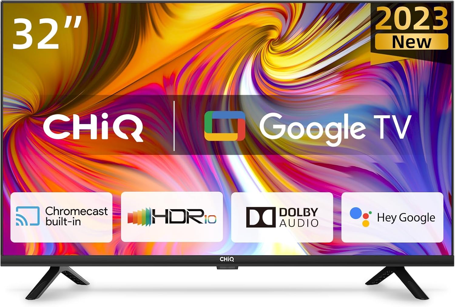 CHiQ L32H7G TV da 32 pollici, Smart TV, TV LED HD, Design senza cornice, Google TV HDR, Assistente Google, Telecomando con controllo vocale, Google Play