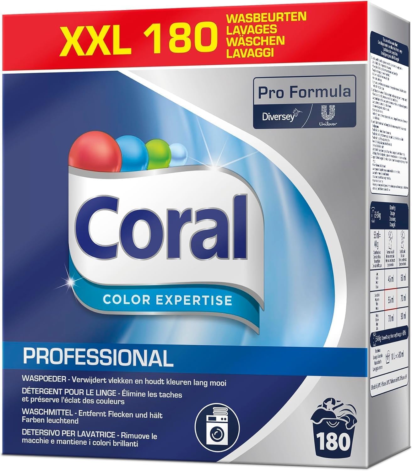 Coral Pro Formula Color Expertise Waschpulver – Professionelles Color Waschmittel Pulver gegen Flecken, Farbschutz ohne Bleiche, Waschpulver Großpackung 8 kg für ca. 180 Waschladungen