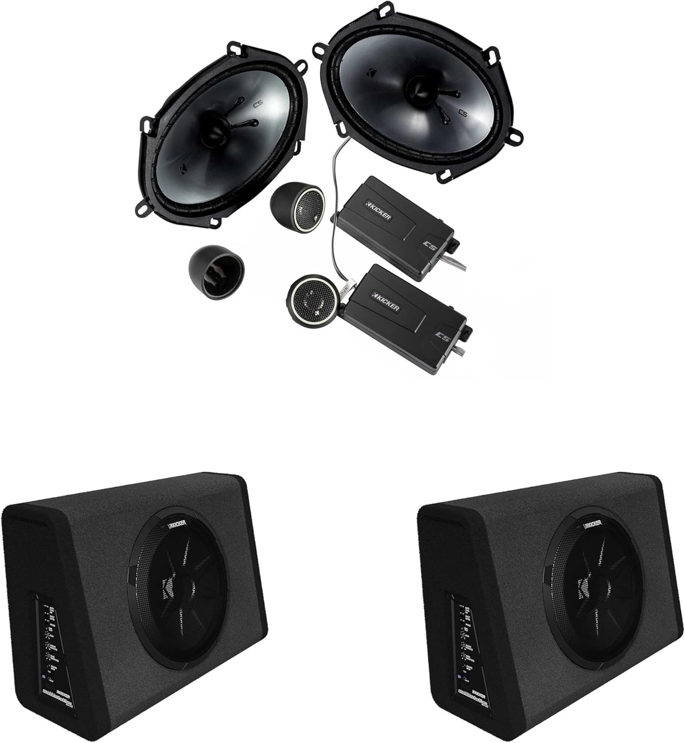 KICKER (2 11PT250 Powered Sub Enclosure & 46CSS684 6x8 Component Bundle