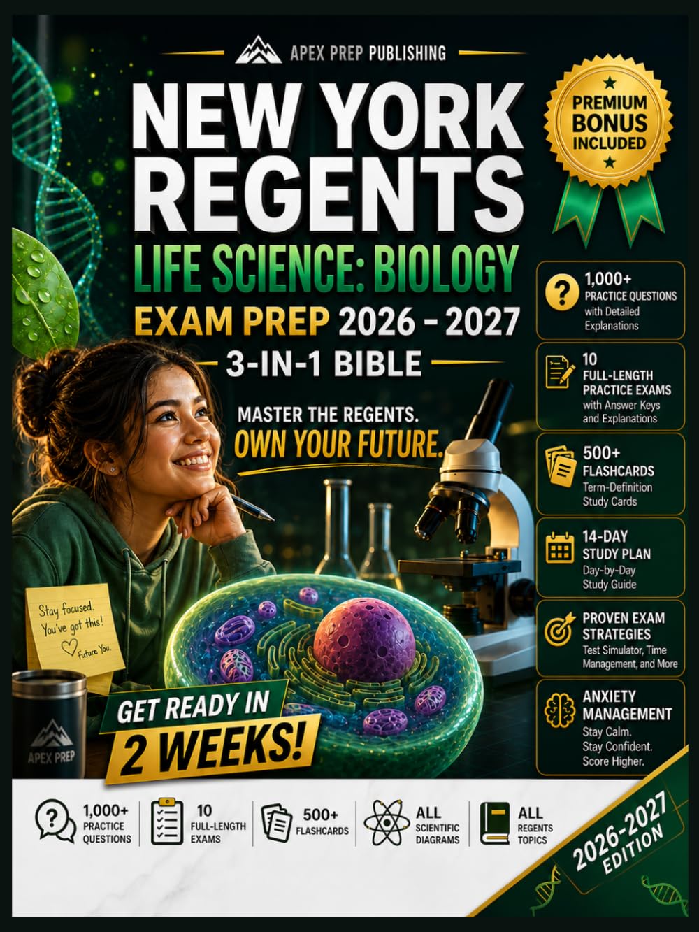 New York Regents Life Science Biology Exam Prep 2026-2027: The 3-in-1 Bible: Study Guide, Practice Questions, Flashcards -to Master Your New York Regents Geometry Examination in 2 Weeks