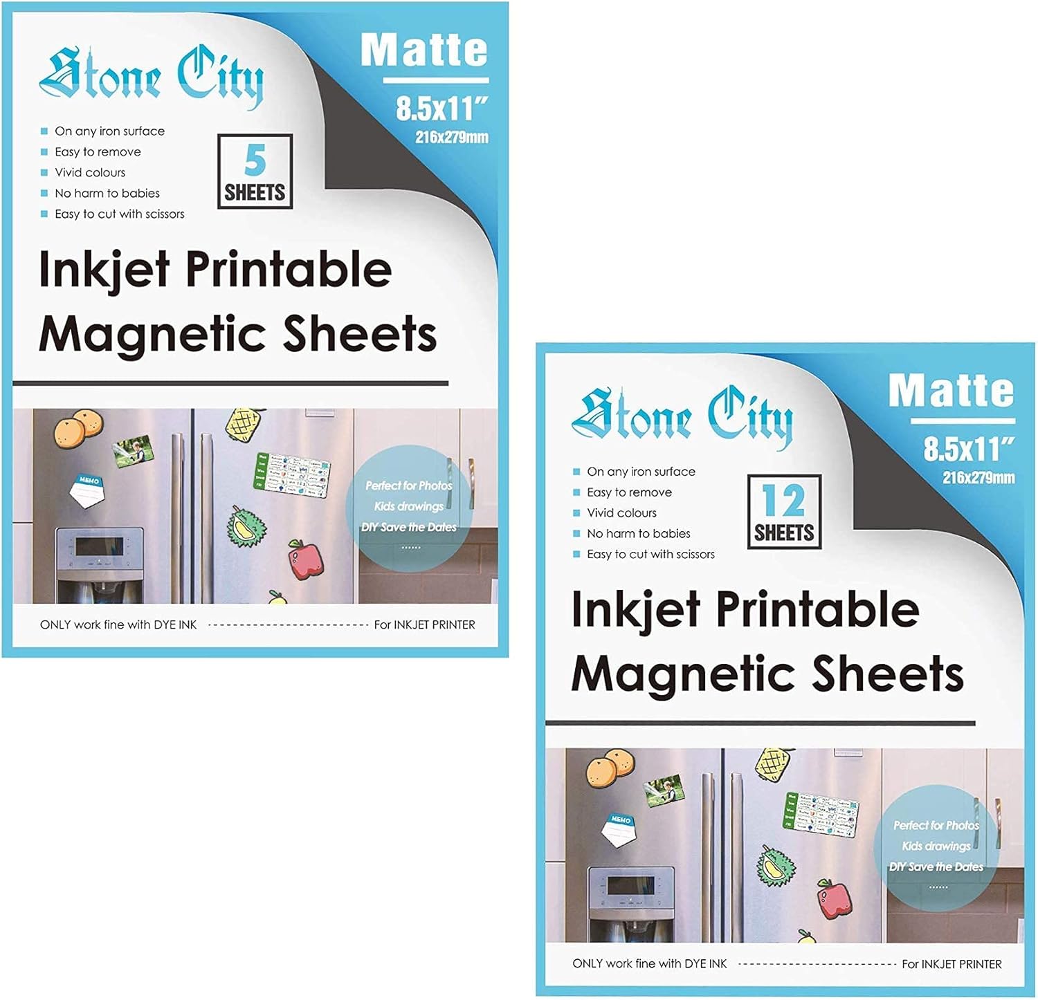 Stone City Magnetic Sheets Printable Matte Paper 8.5x 11 Inches 5 Sheets and 12 Sheets 12mil Thick for Inkjet Printers