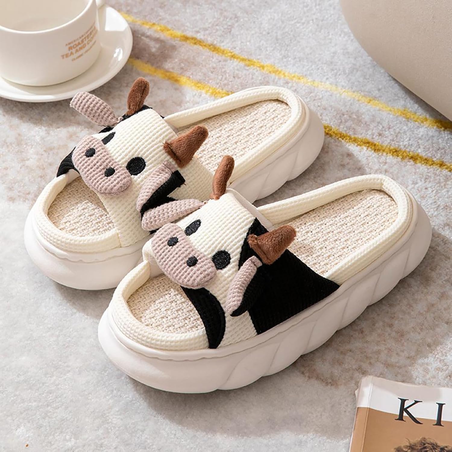 Gaolinci Cartoon Animal Shape Slippers, Womens Four Seasons Home Linen Slippers