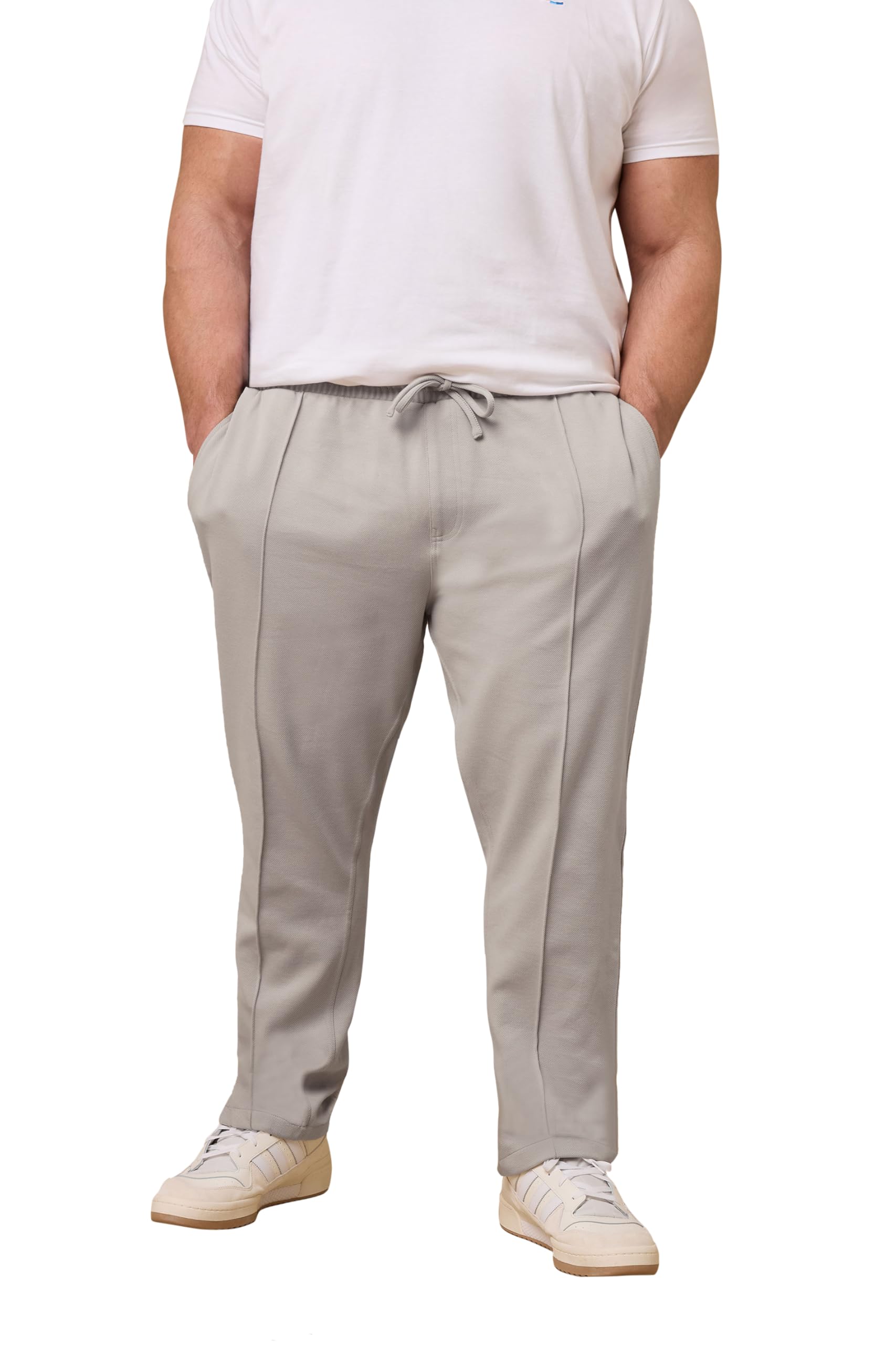 Badrhino Men's Natural Big & Tall Stone Grey Textured Jersey Joggers - Plus Size Curve