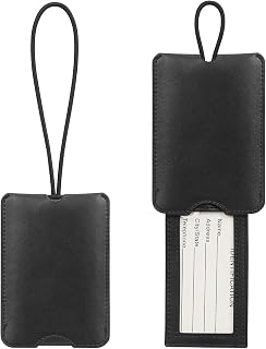 Skycase Luggage Tags Suitcase Tags, 2 Pack PU Leather Luggage Tags for Suitcases with Name ID Card Travel Tags Labels with Privacy Cover for Baggage Handbag School Bag Suitcase, Black