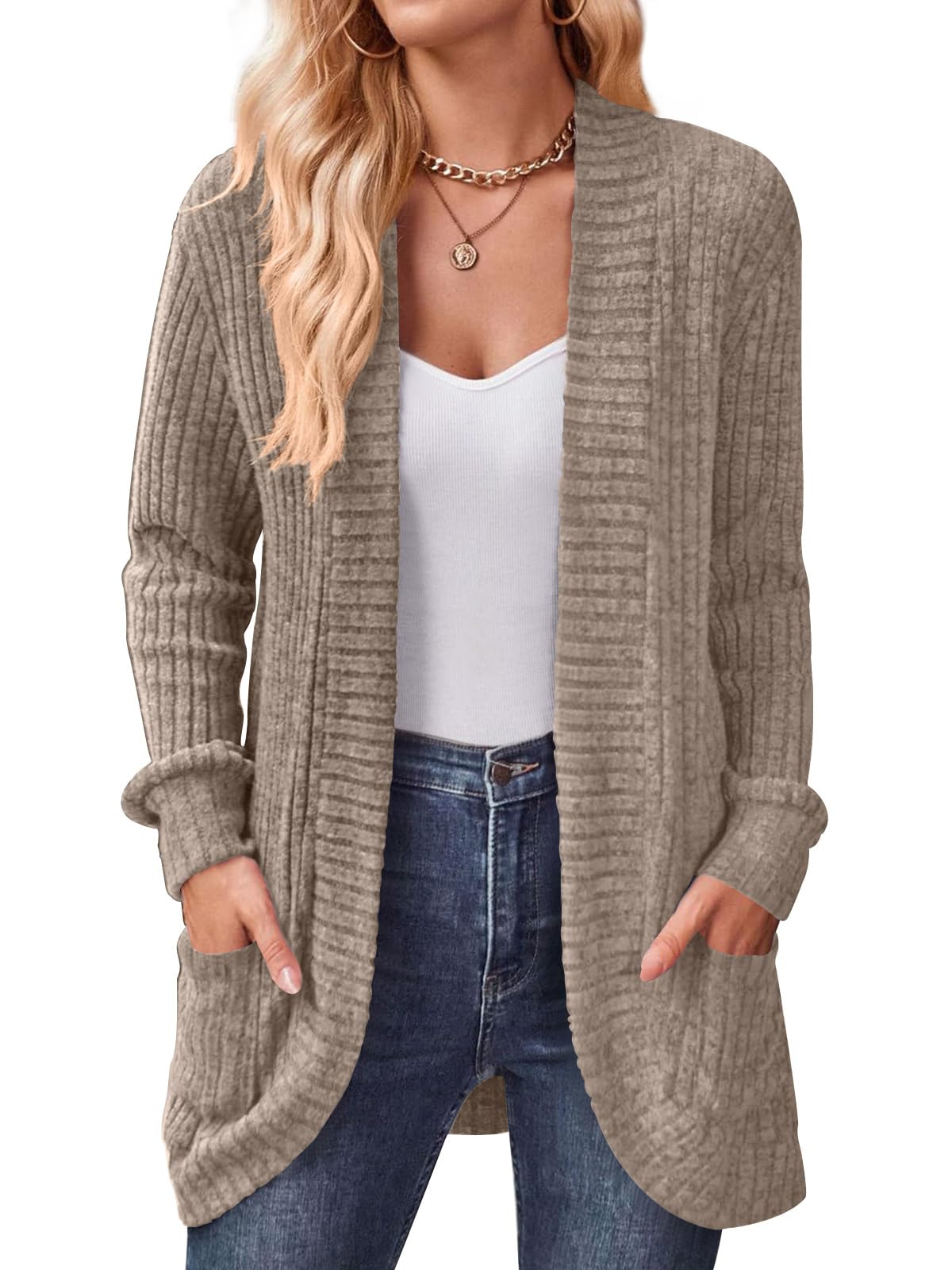 Womens Long Cardigan Lightweight Sweater Open Front Long Sleeve Outfits with Pockets-image-15