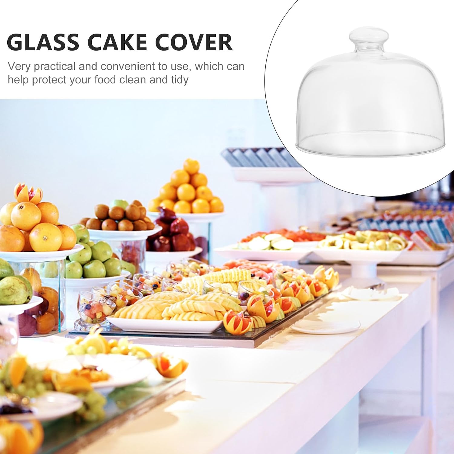 Glass Cake Dome Cover with Handle for Dessert Display