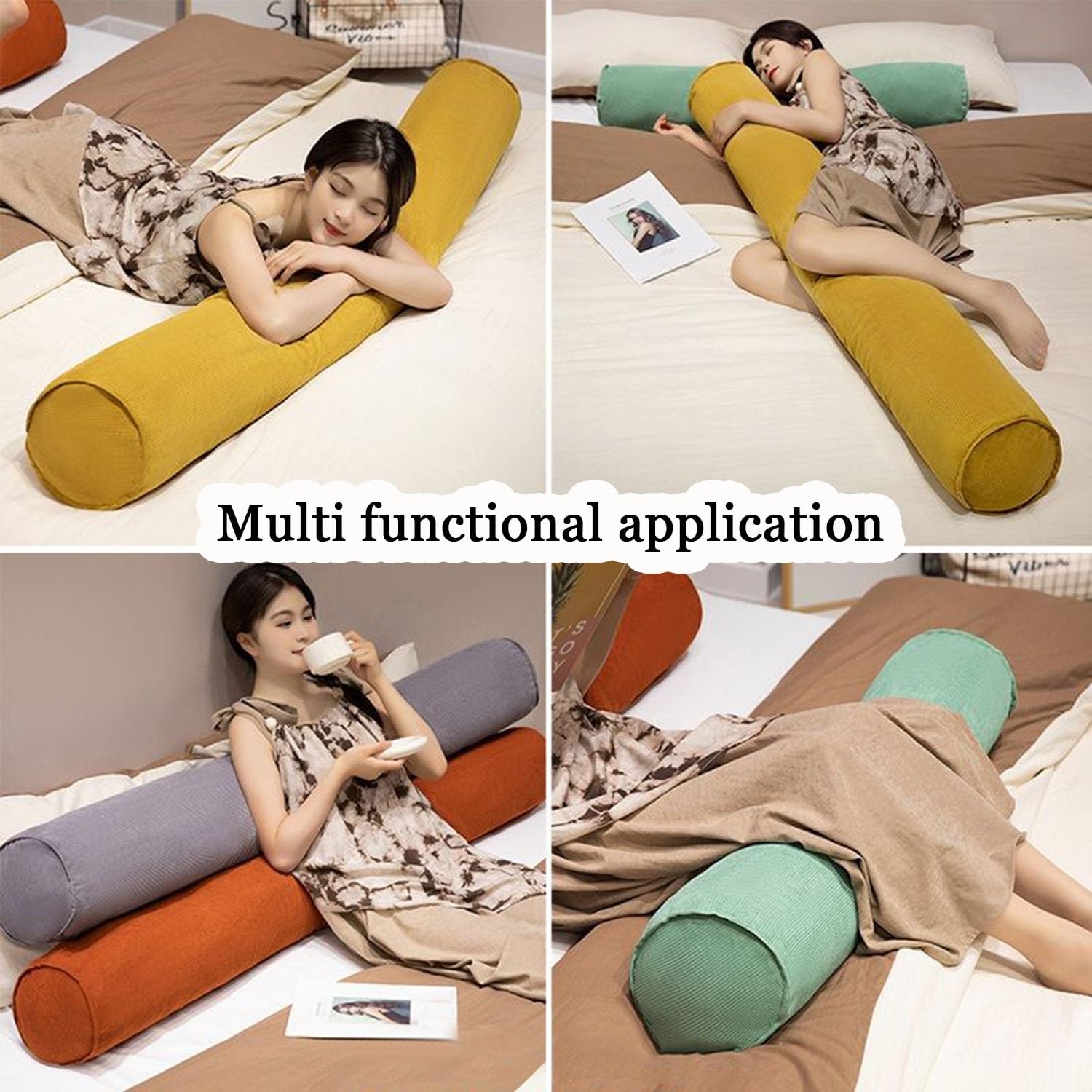 Cuscino cilindrico rotondo in velluto a coste in memory foam, sfoderabile e lavabile, per supporto per schiena, collo e gambe, morbido cuscino cilindrico per abbracciare e dormire (20 x 120 cm)